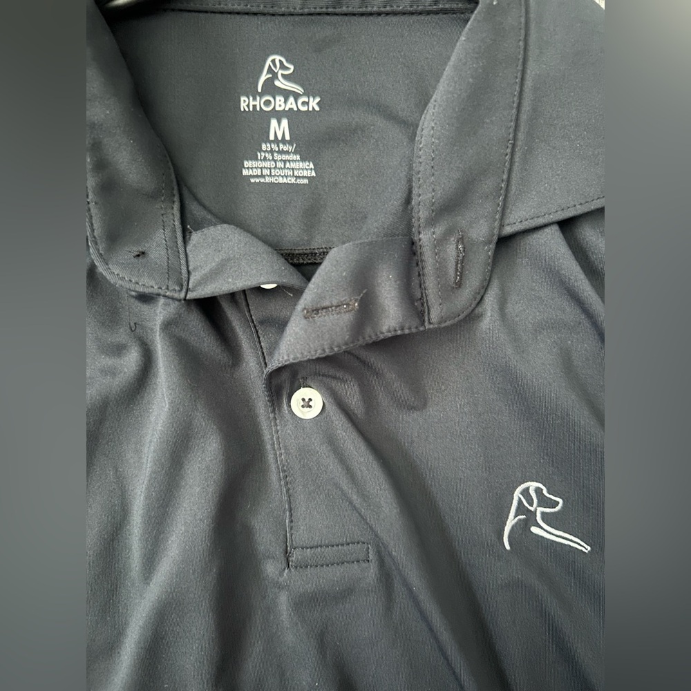 Rhoback Men's Black Polo Shirt Jacket with White Logo